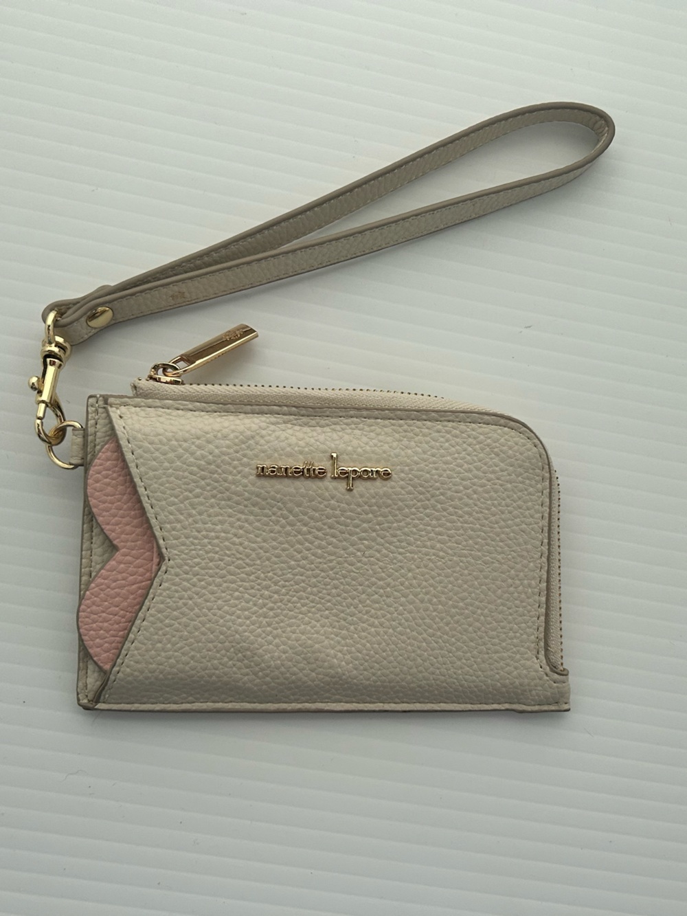 Nanette Lepore Cream & Pink Leather Wristlet Card Case